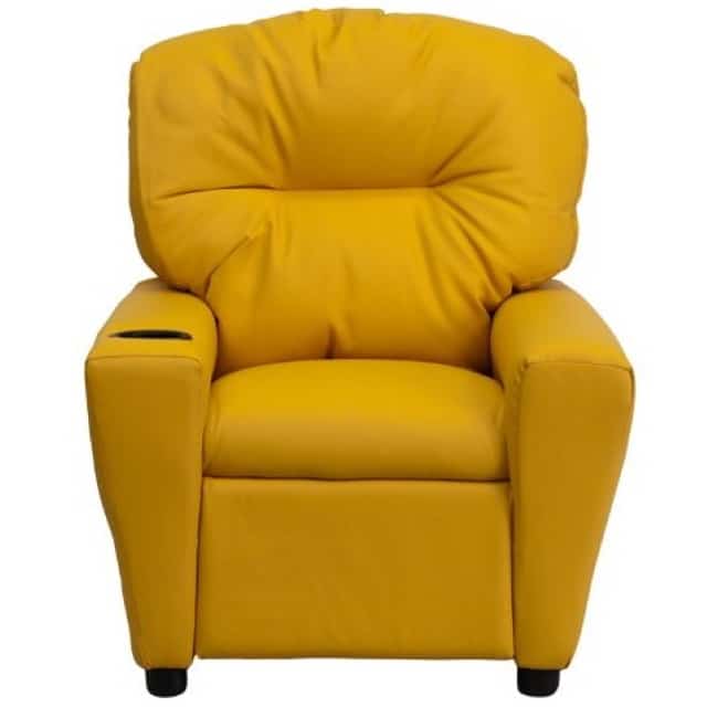 Flash Furniture Yellow Vinyl Kids Recliner with Cup Holder