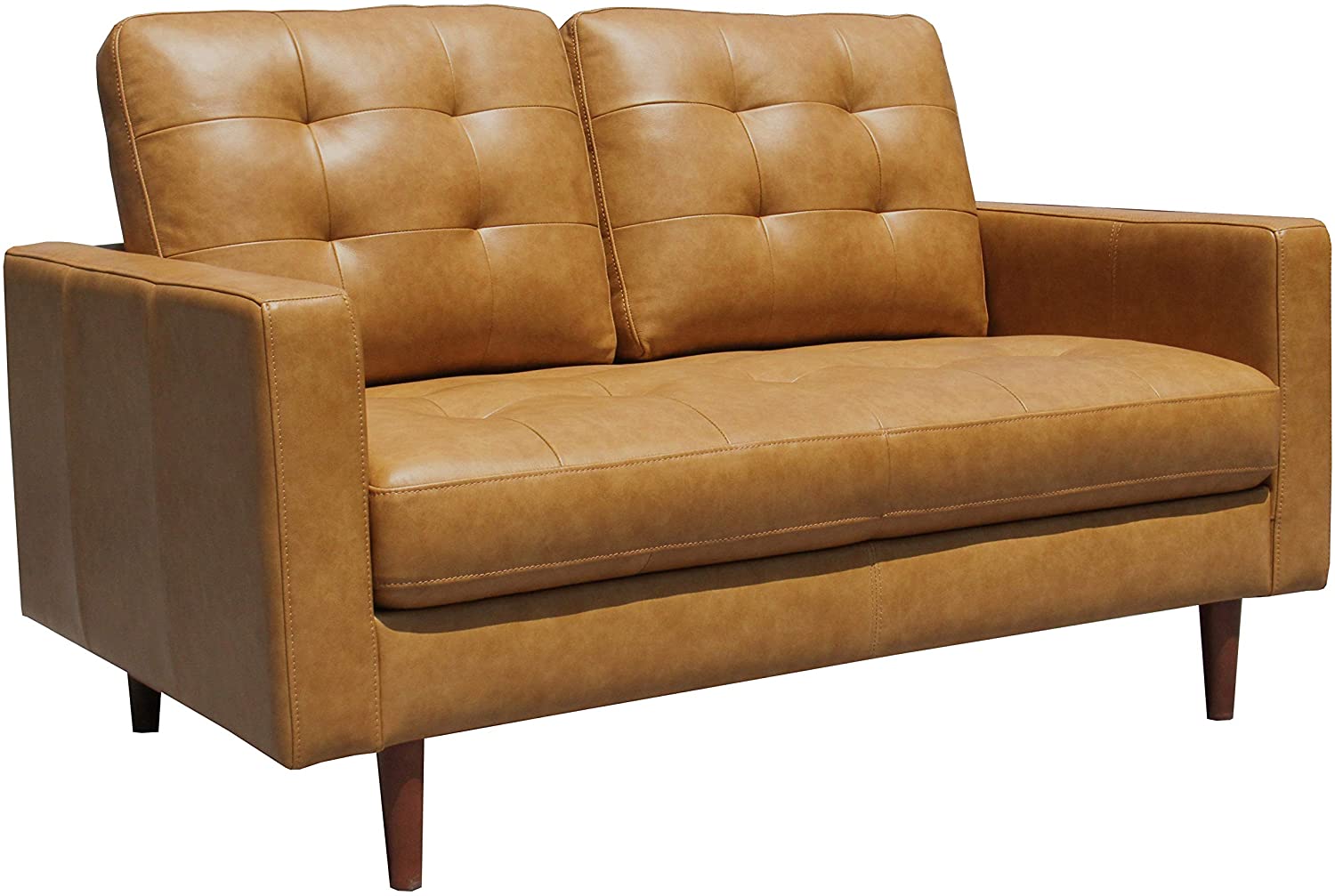 Rivet Cove Mid-Century Modern Tufted Leather Loveseat Sofa